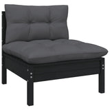 NNEVL 10 Piece Garden Lounge Set with Cushions Black Solid Pinewood