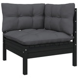 NNEVL 10 Piece Garden Lounge Set with Cushions Black Solid Pinewood