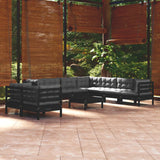 NNEVL 10 Piece Garden Lounge Set with Cushions Black Solid Pinewood
