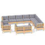 NNEVL 12 Piece Garden Lounge Set with Grey Cushions Solid Pinewood