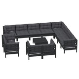 NNEVL 13 Piece Garden Lounge Set with Cushions Black Solid Pinewood