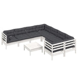 NNEVL 9 Piece Garden Lounge Set with Cushions White Pinewood