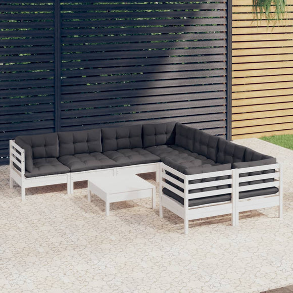 NNEVL 9 Piece Garden Lounge Set with Cushions White Pinewood