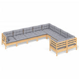 NNEVL 9 Piece Garden Lounge Set with Grey Cushions Pinewood