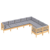 NNEVL 9 Piece Garden Lounge Set with Grey Cushions Pinewood