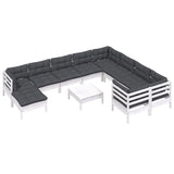 NNEVL 11 Piece Garden Lounge Set with Cushions White Pinewood