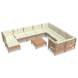 NNEVL 11 Piece Garden Lounge Set with Cushions Honey Brown Pinewood