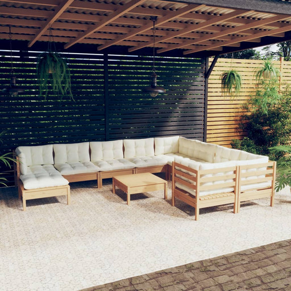 NNEVL 11 Piece Garden Lounge Set with Cushions Honey Brown Pinewood