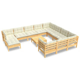 NNEVL 12 Piece Garden Lounge Set with Cream Cushions Pinewood