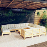 NNEVL 12 Piece Garden Lounge Set with Cream Cushions Pinewood