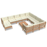 NNEVL 12 Piece Garden Lounge Set with Cushions Honey Brown Pinewood