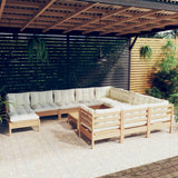 NNEVL 12 Piece Garden Lounge Set with Cushions Honey Brown Pinewood