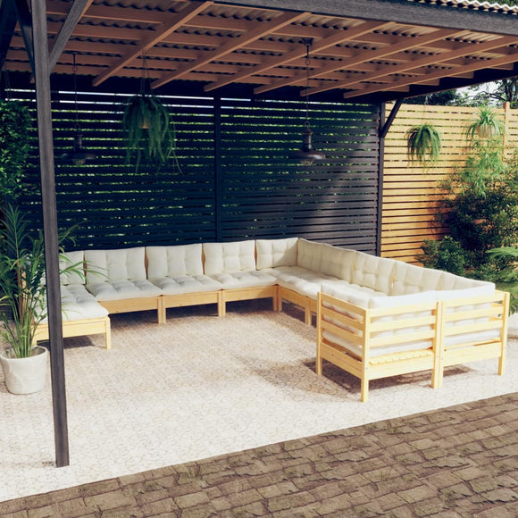 NNEVL 11 Piece Garden Lounge Set with Cream Cushions Pinewood