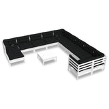 NNEVL 12 Piece Garden Lounge Set with Cushions White Pinewood