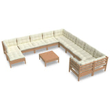 NNEVL 12 Piece Garden Lounge Set with Cushions Honey Brown Pinewood