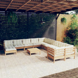 NNEVL 12 Piece Garden Lounge Set with Cushions Honey Brown Pinewood