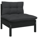 NNEVL 12 Piece Garden Lounge Set with Cushions Black Pinewood