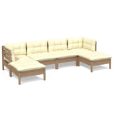 NNEVL 6 Piece Garden Lounge Set with Cushions Honey Brown Pinewood