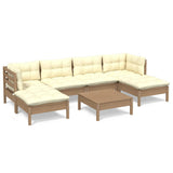 NNEVL 7 Piece Garden Lounge Set with Cushions Honey Brown Pinewood