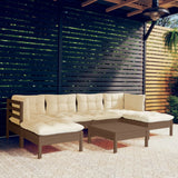 NNEVL 7 Piece Garden Lounge Set with Cushions Honey Brown Pinewood