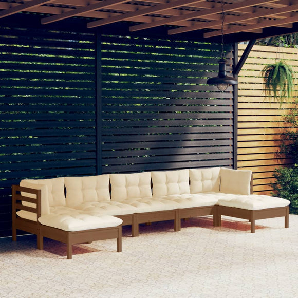 NNEVL 7 Piece Garden Lounge Set with Cushions Honey Brown Pinewood