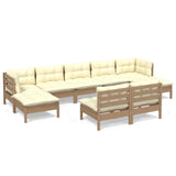 NNEVL 9 Piece Garden Lounge Set with Cushions Honey Brown Pinewood
