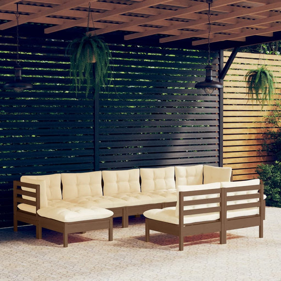 NNEVL 9 Piece Garden Lounge Set with Cushions Honey Brown Pinewood