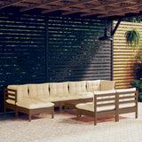 NNEVL 10 Piece Garden Lounge Set with Cushions Honey Brown Pinewood