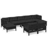 NNEVL 10 Piece Garden Lounge Set with Cushions Black Pinewood