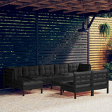 NNEVL 10 Piece Garden Lounge Set with Cushions Black Pinewood