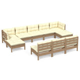 NNEVL 10 Piece Garden Lounge Set with Cushions Honey Brown Pinewood