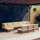 NNEVL 10 Piece Garden Lounge Set with Cushions Honey Brown Pinewood