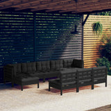 NNEVL 10 Piece Garden Lounge Set with Cushions Black Pinewood
