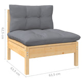 NNEVL 11 Piece Garden Lounge Set with Grey Cushions Pinewood