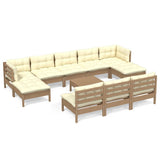 NNEVL 11 Piece Garden Lounge Set with Cushions Honey Brown Pinewood