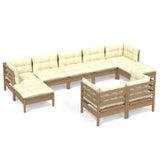 NNEVL 9 Piece Garden Lounge Set with Cushions Honey Brown Pinewood