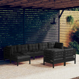 NNEVL 9 Piece Garden Lounge Set with Cushions Black Solid Pinewood