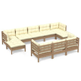 NNEVL 10 Piece Garden Lounge Set with Cushions Honey Brown Pinewood