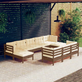 NNEVL 10 Piece Garden Lounge Set with Cushions Honey Brown Pinewood