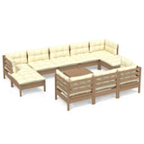 NNEVL 11 Piece Garden Lounge Set with Cushions Honey Brown Pinewood