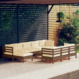 NNEVL 11 Piece Garden Lounge Set with Cushions Honey Brown Pinewood