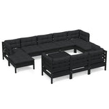 NNEVL 11 Piece Garden Lounge Set with Cushions Black Solid Pinewood