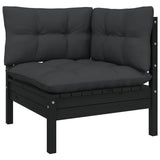 NNEVL 11 Piece Garden Lounge Set with Cushions Black Solid Pinewood