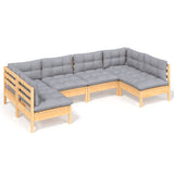 NNEVL 6 Piece Garden Lounge Set with Grey Cushions Solid Pinewood