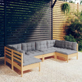 NNEVL 6 Piece Garden Lounge Set with Grey Cushions Solid Pinewood