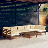 NNEVL 8 Piece Garden Lounge Set with Cushions Honey Brown Pinewood