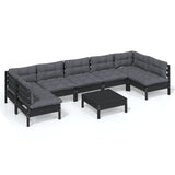 NNEVL 8 Piece Garden Lounge Set with Cushions Black Solid Pinewood