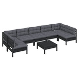 NNEVL 8 Piece Garden Lounge Set with Cushions Black Solid Pinewood