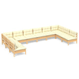 NNEVL 10 Piece Garden Lounge Set with Cream Cushions Solid Pinewood