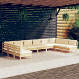 NNEVL 10 Piece Garden Lounge Set with Cream Cushions Solid Pinewood